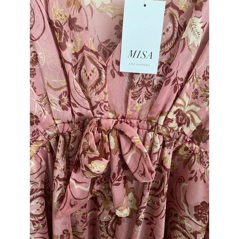 MISA Los Angeles Floral  Cristobol Mirror Pink Ruffle Mini Boho NWT $395 SM - Picture 6 of 8